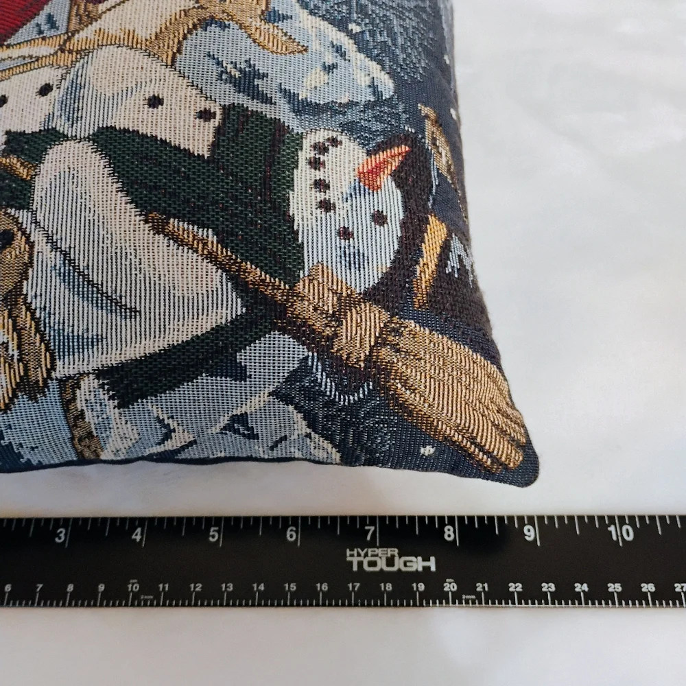 Winter Tapestry Throw Accent Pillow Snowman Deer Rabbit Christmas Holiday 12